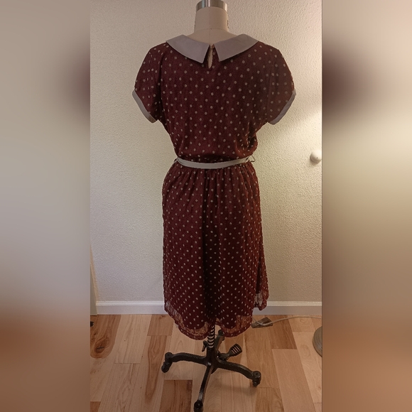 Retro DownEast Polka Dot Maroon Midi Dress - Picture 2 of 4